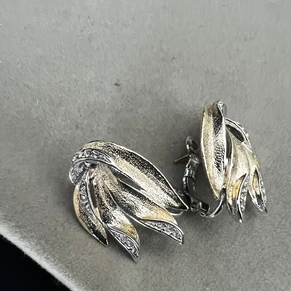 BUTLER Silver and Gold Leaf Clip-On Earrings - Picture 1 of 6